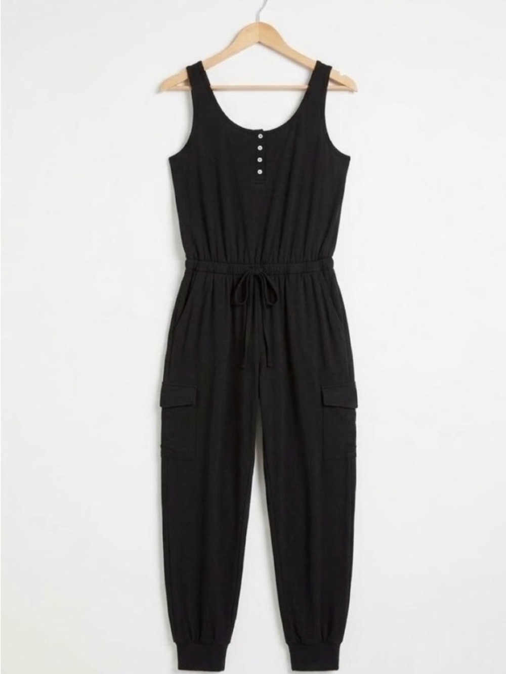 Eberjey Black Sleeveless Cargo Jumpsuit with Drawstring Waist